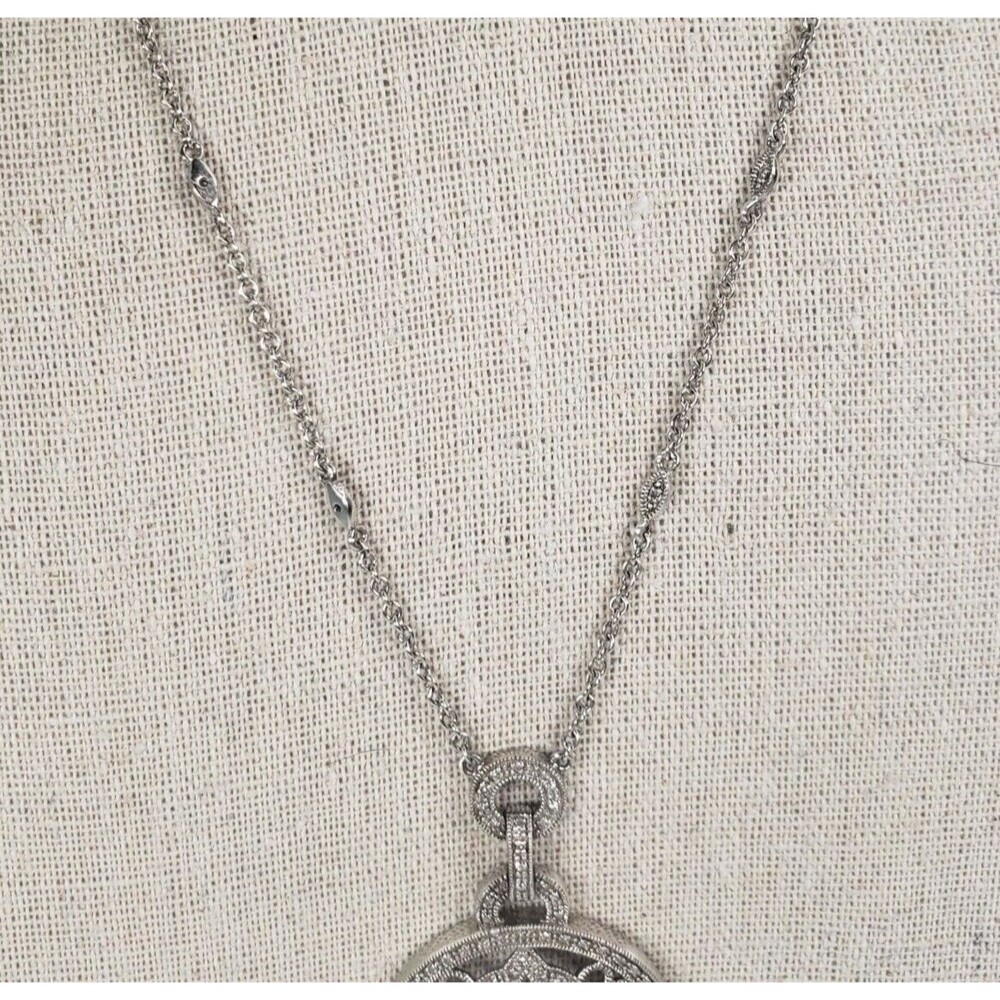 Vintage 925 Sterling Silver w Diamond Circle Cross Hearts Pendant Chain Necklace - Picture 8 of 16